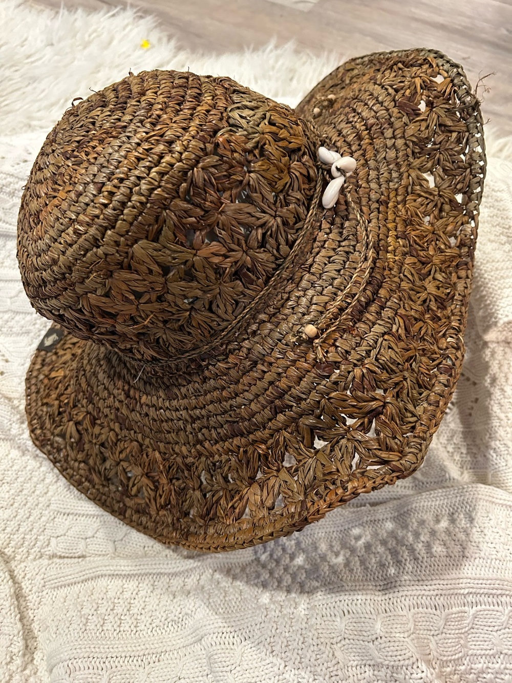 Peter Grimm Brown Woven Natural Fibre Floppy Wide Brim Resort Sun Hat.